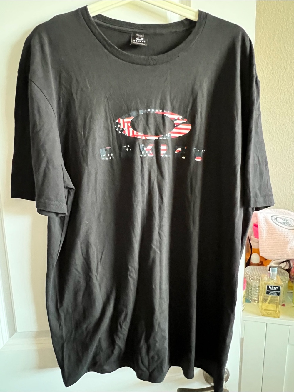 Oakley Black Short Sleeve Tee with American Flag Logo
